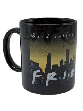 Friends TV Show Mug Black 11oz Good Coffee NYC Skyline VTG 1995 Sitcom Nostalgia